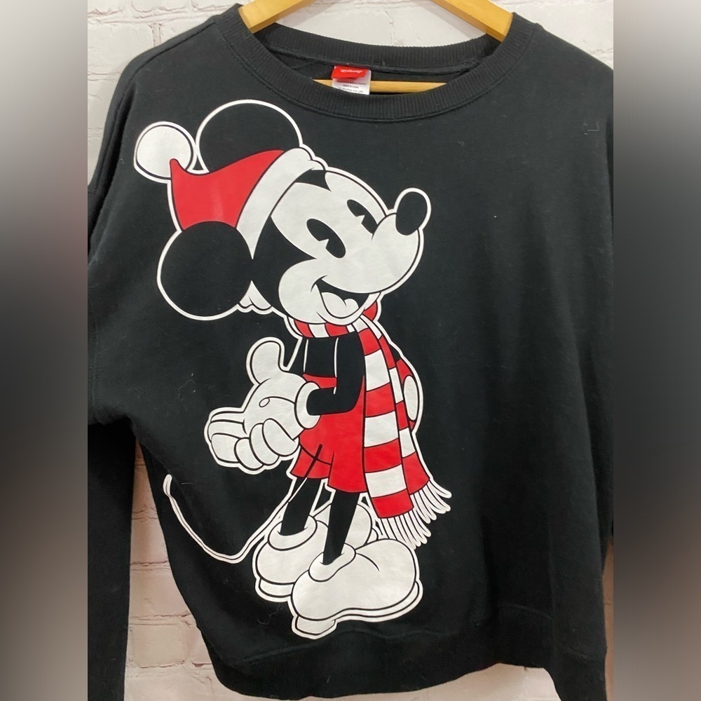 Disney Mickey Santa Black Long Sleeve Sweatshirt Size Large - Picture 2 of 5